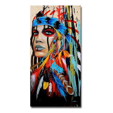 Modern Wall Art Prints Coloful Girl Feathered Women Canvas Painting For Living Room Home Decor, 30x45cm, 40X60cm, 50X70cm, 40X80cm