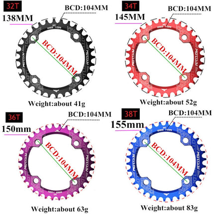 MOTSUV Round Narrow Wide Chainring MTB  Bicycle 104BCD Tooth Plate Parts