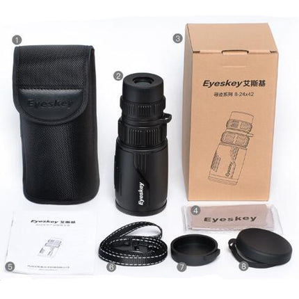 Eyeskey 8-24X42 Zoom Single-tube HD Telescope Mobile Phone Photo Telescope Waterproof Monocular Binoculars, 8-24X42