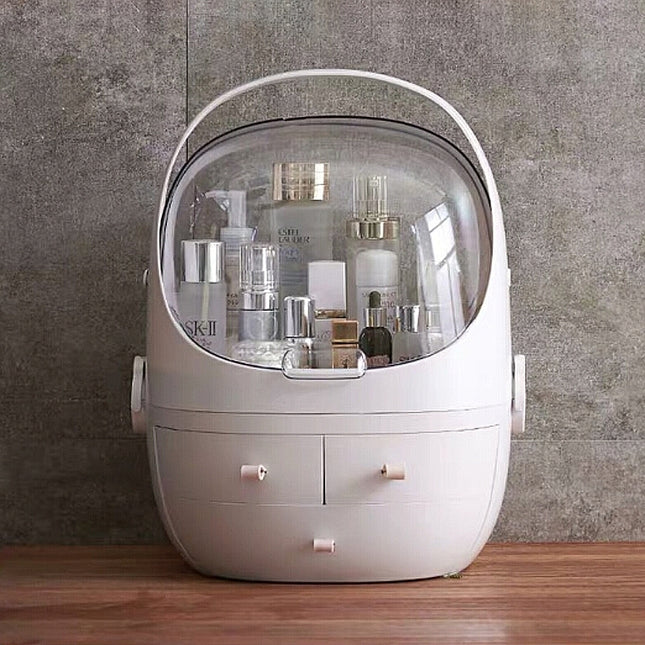 Portable Dust-proof Transparent Round Cosmetic Drawer Type Storage Box, Small Beauty Powder, Small Pearl White