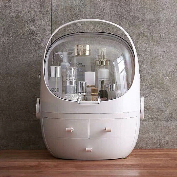 Portable Dust-proof Transparent Round Cosmetic Drawer Type Storage Box, Small Beauty Powder, Small Pearl White