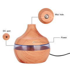 300ML Waterdrop Shape USB Wood Grain Aromatherapy Air Purifier Mute Humidifier, Deep Wood Grain, Light Wood Grain