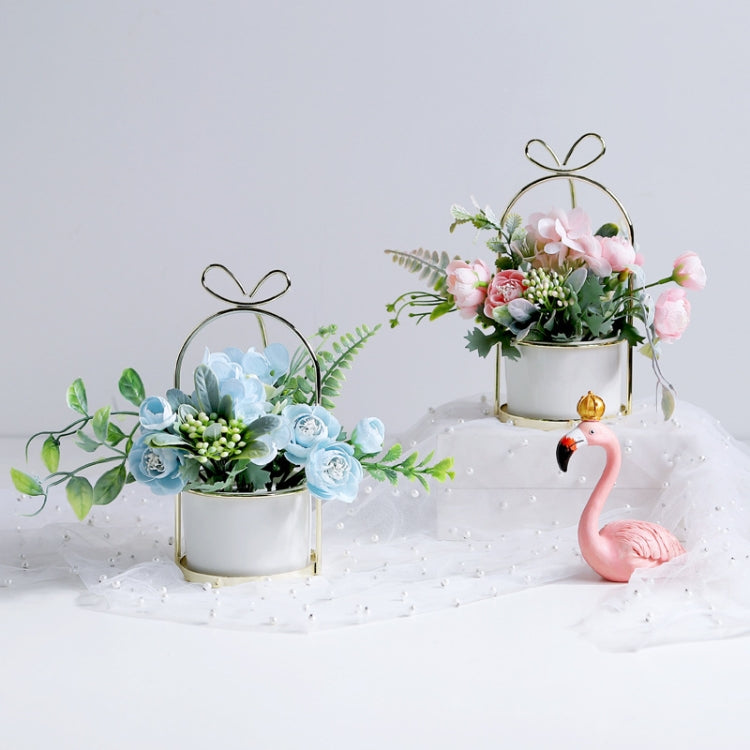 Wrought Iron Portable Frame Hydrangea Flower Pot Decoration Ornaments Home Study Office Wedding Decoration, Light Pink, Light Yellow, light Purple, Light Green, Light Blue, Elegant White