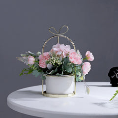Wrought Iron Portable Frame Hydrangea Flower Pot Decoration Ornaments Home Study Office Wedding Decoration, Light Pink, Light Yellow, light Purple, Light Green, Light Blue, Elegant White