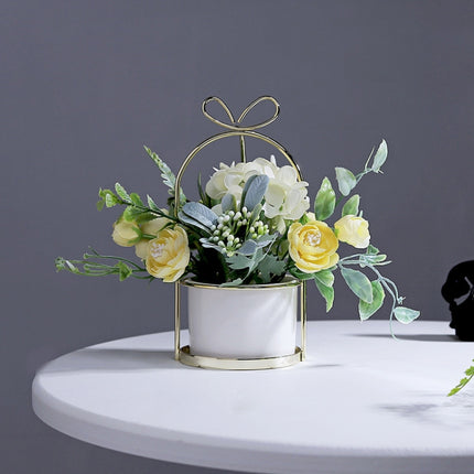 Wrought Iron Portable Frame Hydrangea Flower Pot Decoration Ornaments Home Study Office Wedding Decoration, Light Pink, Light Yellow, light Purple, Light Green, Light Blue, Elegant White