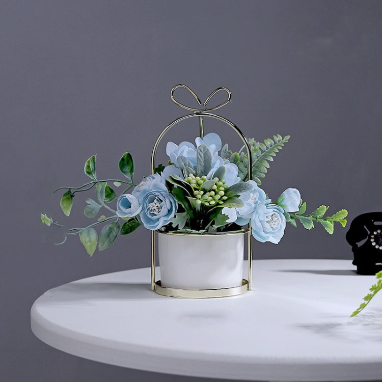 Wrought Iron Portable Frame Hydrangea Flower Pot Decoration Ornaments Home Study Office Wedding Decoration, Light Pink, Light Yellow, light Purple, Light Green, Light Blue, Elegant White