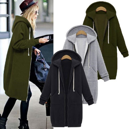 Women Hooded Long Sleeved Sweater In The Long Coat, S