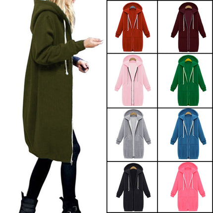 Women Hooded Long Sleeved Sweater In The Long Coat, L