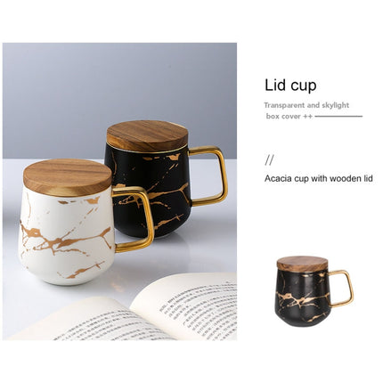 Marble Matte Gold Series Ceramic Tea Cup Coffee Mug With Wooden Lid Or Tray