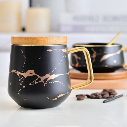 Marble Matte Gold Series Ceramic Tea Cup Coffee Mug With Wooden Lid Or Tray