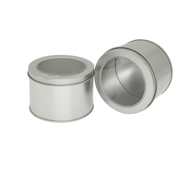 Deep Round Skylight Transparent Window Top Cover Tin Box Food Tea Can Baking Cake Box, 9cm x 9cm x 6cm