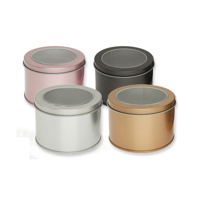 Deep Round Skylight Transparent Window Top Cover Tin Box Food Tea Can Baking Cake Box, 9cm x 9cm x 6cm