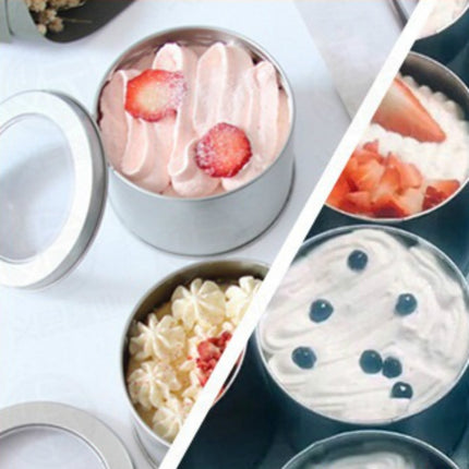 Deep Round Skylight Transparent Window Top Cover Tin Box Food Tea Can Baking Cake Box, 9cm x 9cm x 6cm