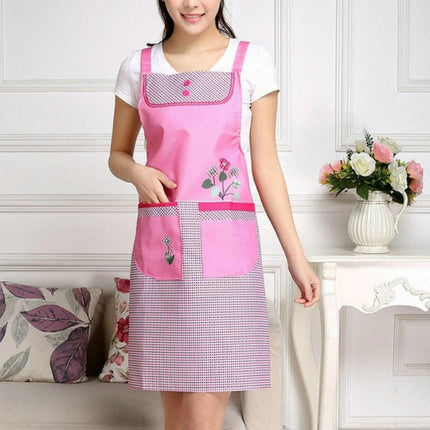 Home Adult Sleeveless Waterproof Grid Anti-oil Aprons with Double Pocket