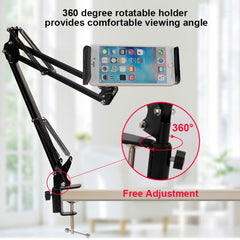 Universal 360 Degree Rotating Flexible Long Arm Lazy Phone Tablet Pad Holder Clip Bracket, 3.5-10.6 inch Phone Tablet Pad (Black)