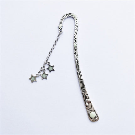 Luminous Sun Moon Star Bookmark Retro Pentagram Glowing Metal Bookmark