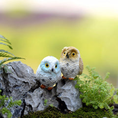 2 PCS Moss Micro Landscape Creative Resin Mini Owl Ornament，Random Color Delivery, Micro Landscape Owl