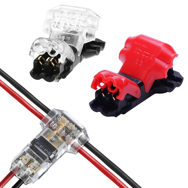 Peel-free Quick Connector Two-core T-type 2-wire Stripping Terminal Block, Random Color Delivery