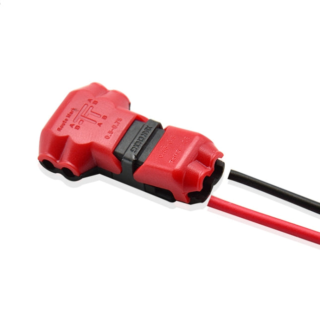 Peel-free Quick Connector Two-core T-type 2-wire Stripping Terminal Block, Random Color Delivery