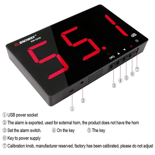 SNDWAY Wall-mounted 30~130dB Large Screen Digital Display Noise Decibel Monitoring Testers, SW525B with Storage + USB, SW526A 18 inch Display, SW525G with Storage + USB Green