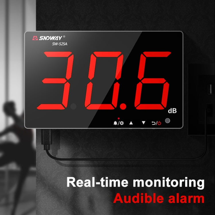 SNDWAY Wall-mounted 30~130dB Large Screen Digital Display Noise Decibel Monitoring Testers, SW525B with Storage + USB, SW526A 18 inch Display, SW525G with Storage + USB Green