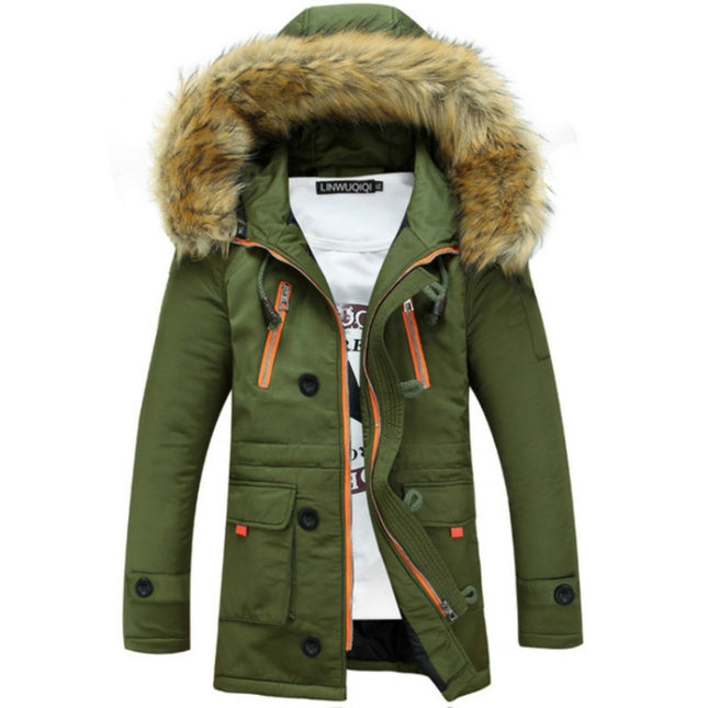 Long Section Cotton Suit Men Plus Velvet Thick Warm Jacket Large Fur Collar Coat Lovers Jacket