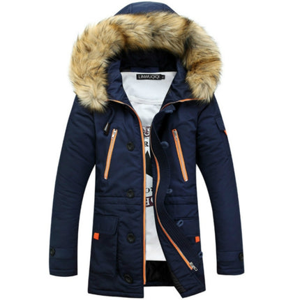 Long Section Cotton Suit Men Plus Velvet Thick Warm Jacket Large Fur Collar Coat Lovers Jacket