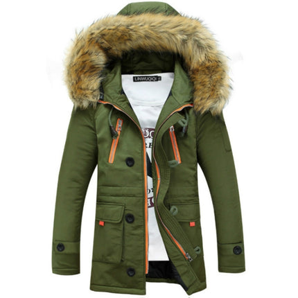 Long Section Cotton Suit Men Plus Velvet Thick Warm Jacket Large Fur Collar Coat Lovers Jacket