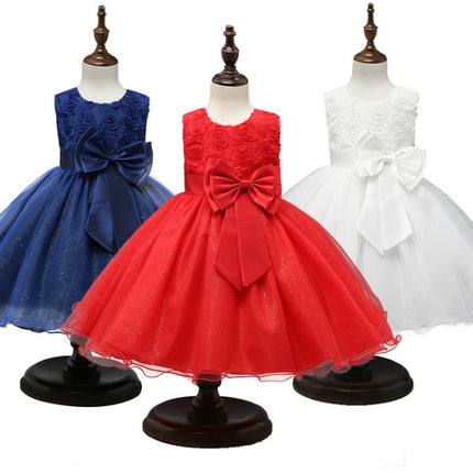 Girls Sleeveless Rose Flower Pattern Bow-knot Lace Dress Show Dress, Blue 90cm, Blue 100cm, Blue 110cm, Blue 120cm, Blue 130cm, Blue 140cm, Pink 130cm, Pink 140cm, Purple 100cm, Purple 110cm, Purple 120cm, Purple 140cm, Purple 90cm, Purple 130cm       ...