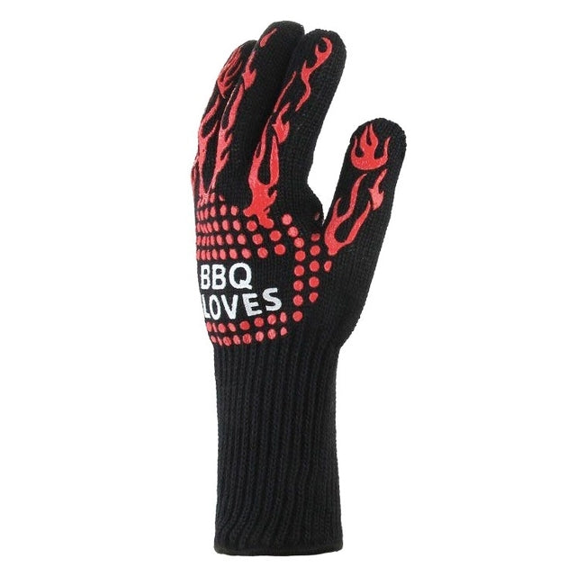 Heat-resistant High Temperature Fire Resistance Cooking Baking Barbecue Grill Gloves, Black ==, Red BBQ, Red Horizontal Stripes, Red Torch
