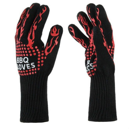 Heat-resistant High Temperature Fire Resistance Cooking Baking Barbecue Grill Gloves, Black ==, Red BBQ, Red Horizontal Stripes, Red Torch