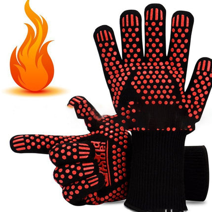 Heat-resistant High Temperature Fire Resistance Cooking Baking Barbecue Grill Gloves, Black ==, Red BBQ, Red Horizontal Stripes, Red Torch