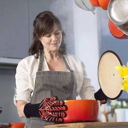 Heat-resistant High Temperature Fire Resistance Cooking Baking Barbecue Grill Gloves, Black ==, Red BBQ, Red Horizontal Stripes, Red Torch