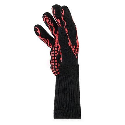 Heat-resistant High Temperature Fire Resistance Cooking Baking Barbecue Grill Gloves, Black ==, Red BBQ, Red Horizontal Stripes, Red Torch