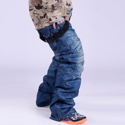 Men Snow Pants Cowboy Style Winter Outdoor Snowboarding Skiing Trousers with Belt