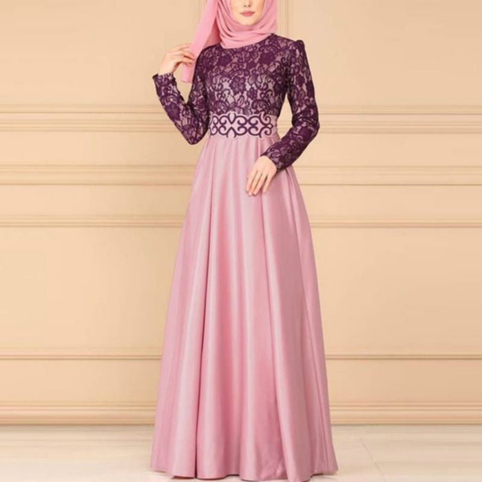 Lace Stitching Retro Large Swing Dress Ethnic Style Long-Sleeved Slim Dress, XXL, XXXXL, XXXXXL, XXXL