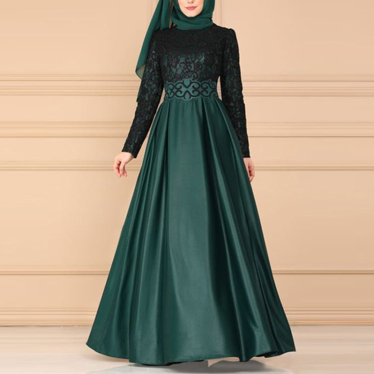 Lace Stitching Retro Large Swing Dress Ethnic Style Long-Sleeved Slim Dress