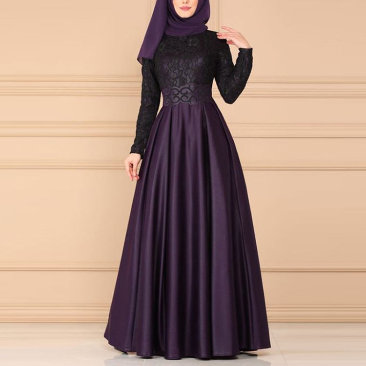 Lace Stitching Retro Large Swing Dress Ethnic Style Long-Sleeved Slim Dress