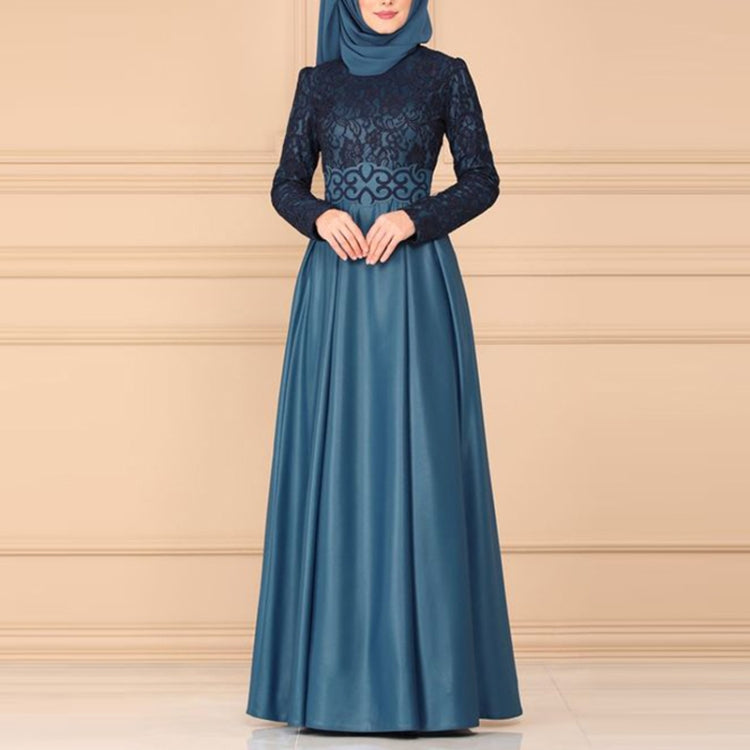 Lace Stitching Retro Large Swing Dress Ethnic Style Long-Sleeved Slim Dress