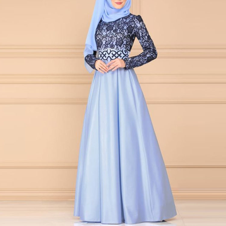 Lace Stitching Retro Large Swing Dress Ethnic Style Long-Sleeved Slim Dress