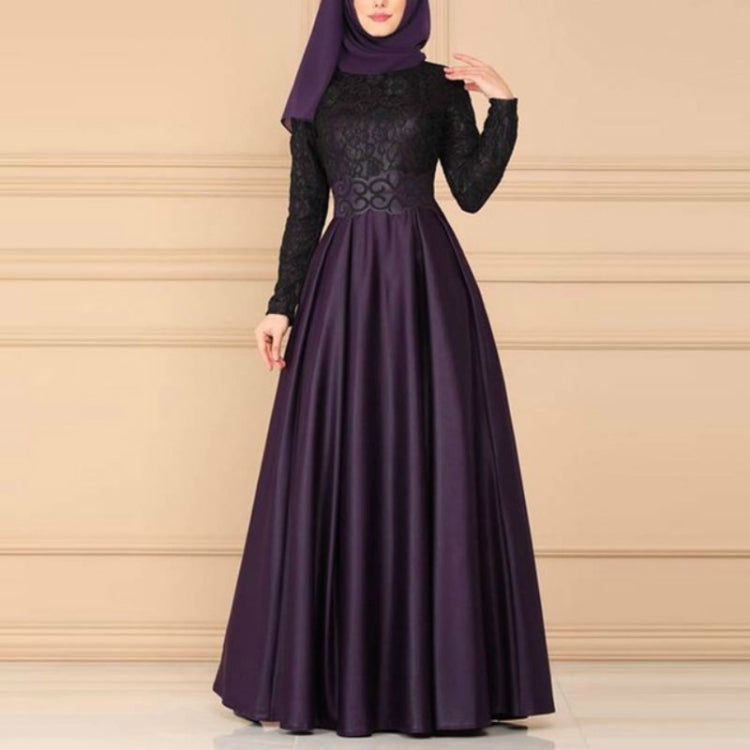 Lace Stitching Retro Large Swing Dress Ethnic Style Long-Sleeved Slim Dress
