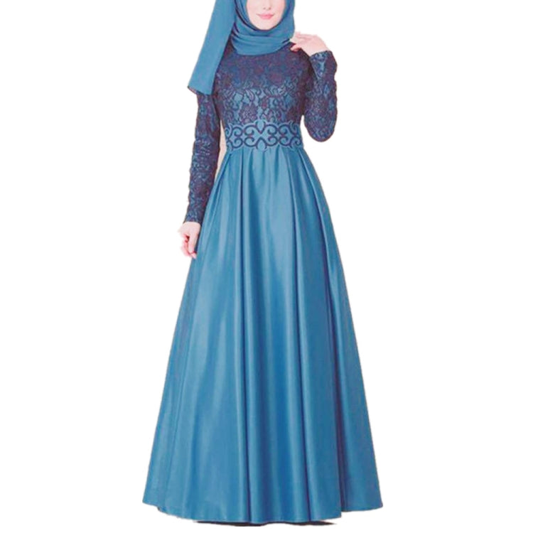 Lace Stitching Retro Large Swing Dress Ethnic Style Long-Sleeved Slim Dress
