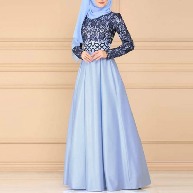 Lace Stitching Retro Large Swing Dress Ethnic Style Long-Sleeved Slim Dress