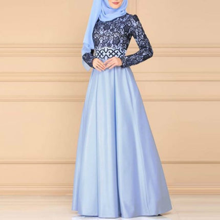 Lace Stitching Retro Large Swing Dress Ethnic Style Long-Sleeved Slim Dress, XXL, XXXXL, XXXXXL, XXXL