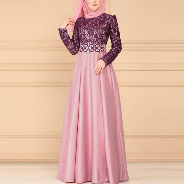 Lace Stitching Retro Large Swing Dress Ethnic Style Long-Sleeved Slim Dress