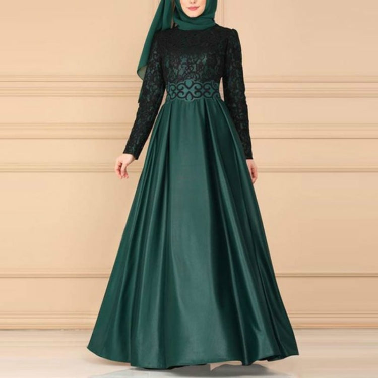 Lace Stitching Retro Large Swing Dress Ethnic Style Long-Sleeved Slim Dress