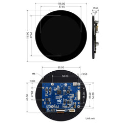 Waveshare 3.4 inch DSI Round Touch Display, 800 × 800, IPS, 10-Point Touch