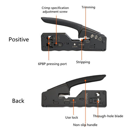 Multifunctional Seven-type Through-hole Crystal Head 6P8P Wire Stripping Network Tool Extrusion Crimping Wire Network Cable Pliers