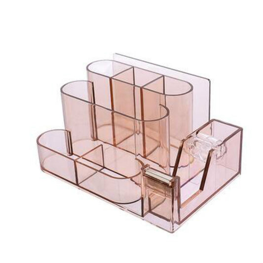 Transparent Acrylic Stationery Storage Box Creative Desk Organizer Plastic Compartment Pen Holder Office Accessories