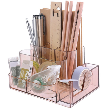 Transparent Acrylic Stationery Storage Box Creative Desk Organizer Plastic Compartment Pen Holder Office Accessories